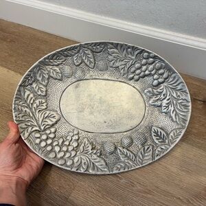 Large Decorative Metal Tray Grape Pinecone Design Made in India 15”
